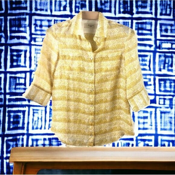 New Without Tags Weekend Max Mara Yellow Chevron Linen Shirt M - Picture 1 of 8